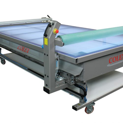 colex blue flatbed bubble-free vinyl applicator application table. heated roller mounting laminator machine for wide format print.